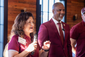 Jennifer Spence speaks to the crowd.