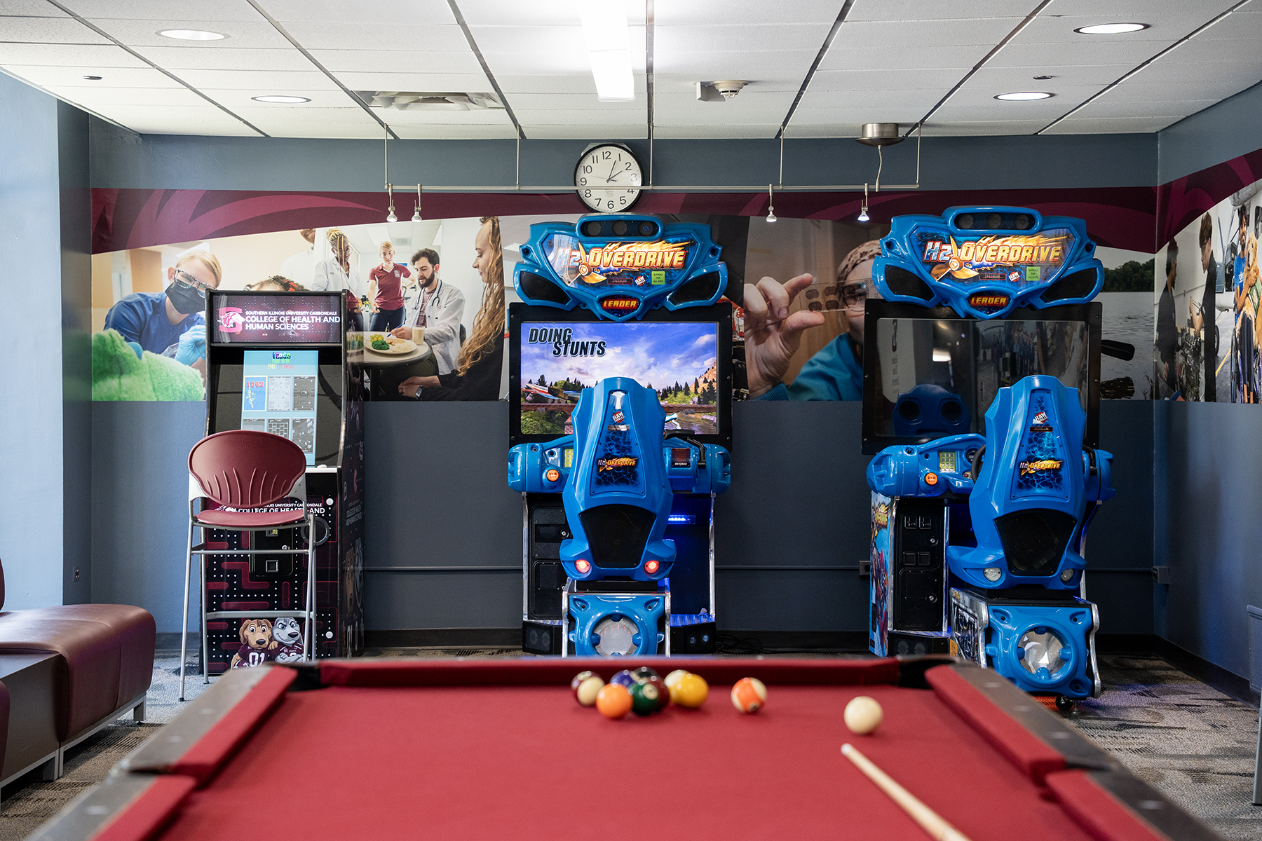 Arcade games and a pool table bring students together at the Hamilton Hangout in Mae Smith at SIU.