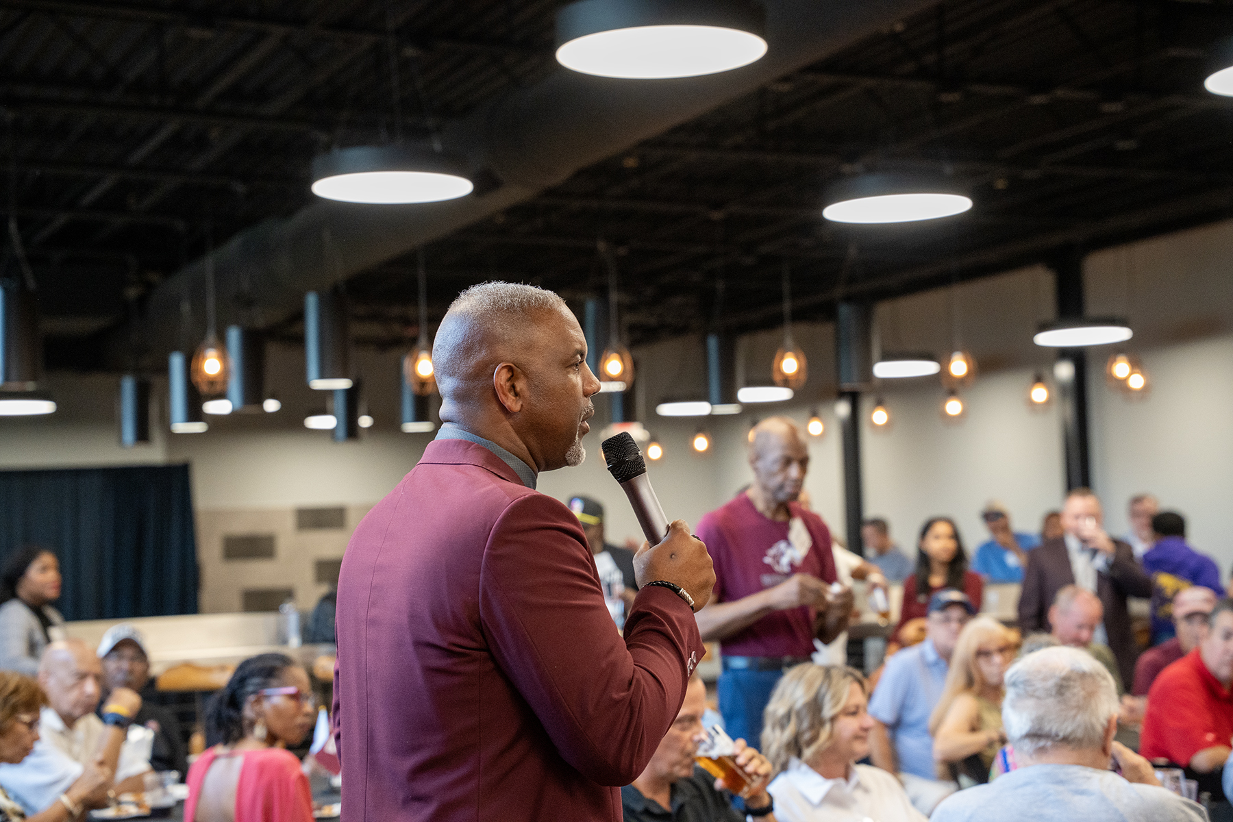 SIU Chancellor Austin A. Lane addresses the crowd at the Saluki Takeover Tour Atlanta.