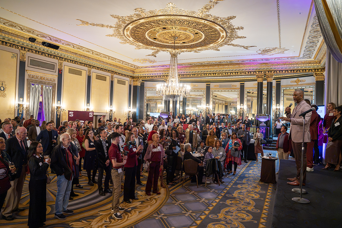 SIU Chancellor Austin A. Lane addresses a crowd of alumni and supporters during the Saluki Takeover Tour Chancellor's Reception at the Palmer House in Chicago.